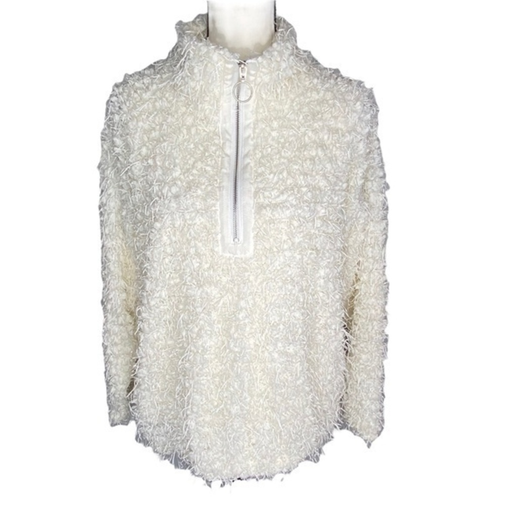 SKYE'S THE LIMIT Sweater Cream Color Popcorn Fringe Knit Pullover Top